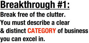 Break free of the clutter. You must describe a clear and distinct CATEGORY of business you can excel in.